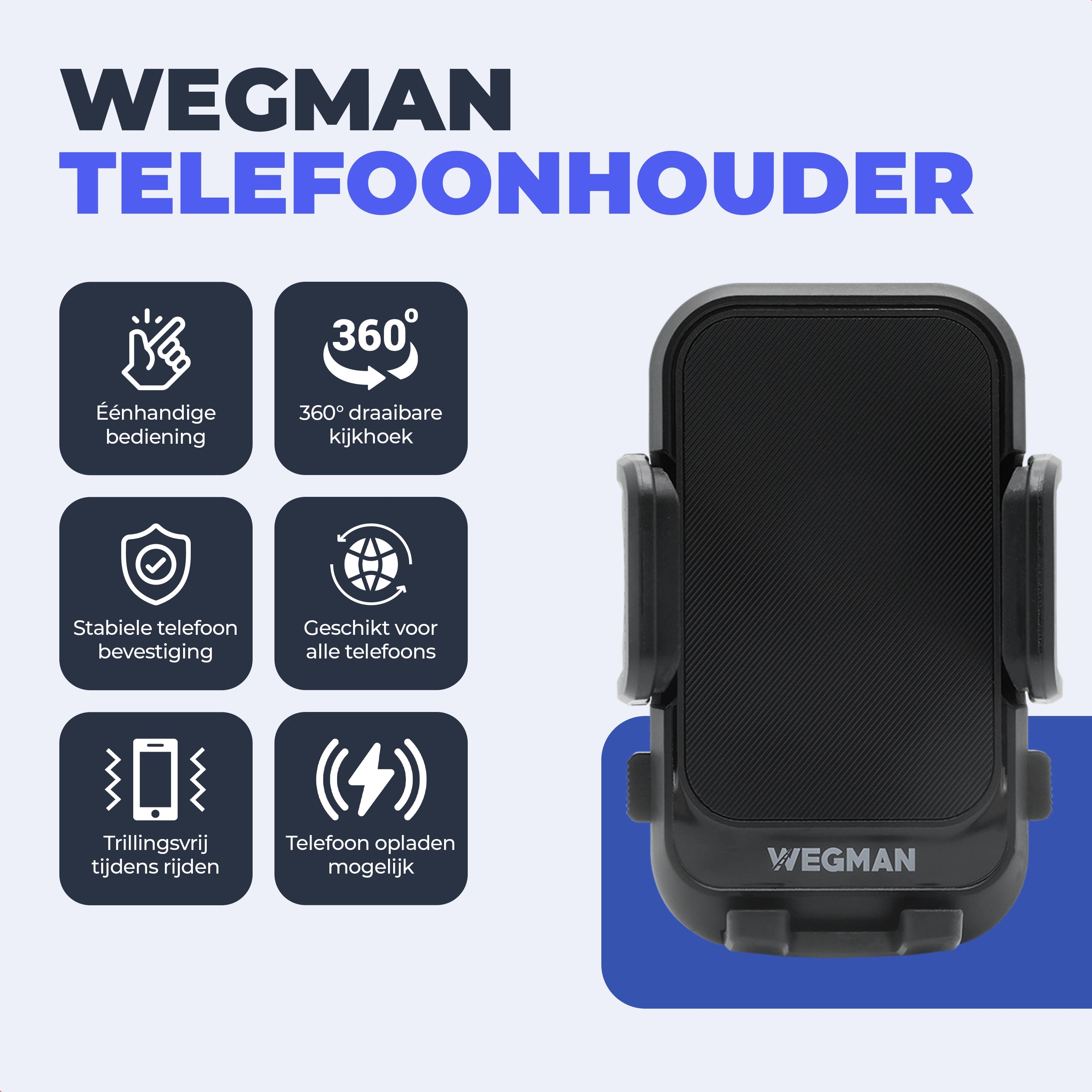 Wegman 3-in-1 telefoonhouder auto met zuignap en ventilatierooster klem