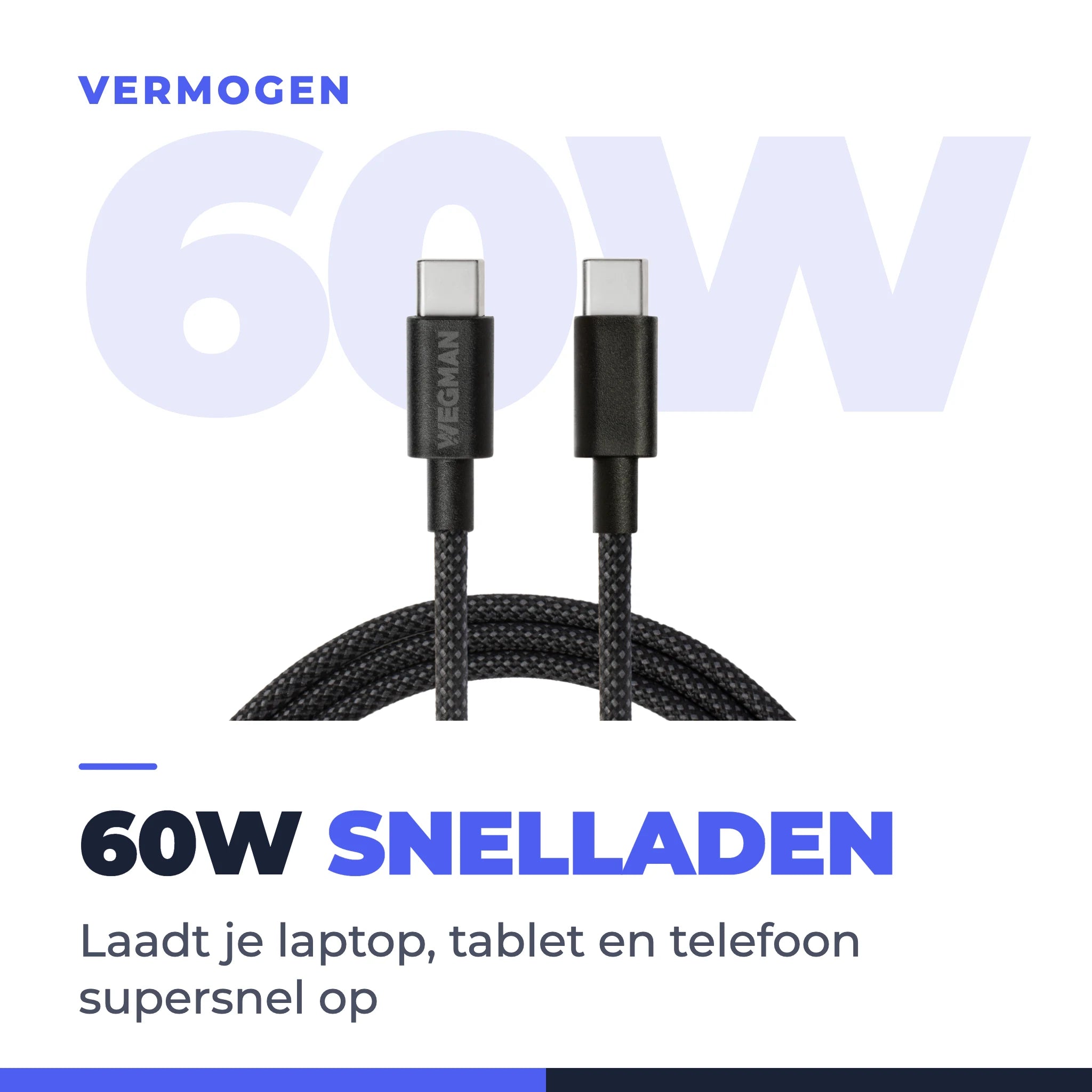 USB-C connector van de Wegman kabel voor 60W snelladen via Power Delivery