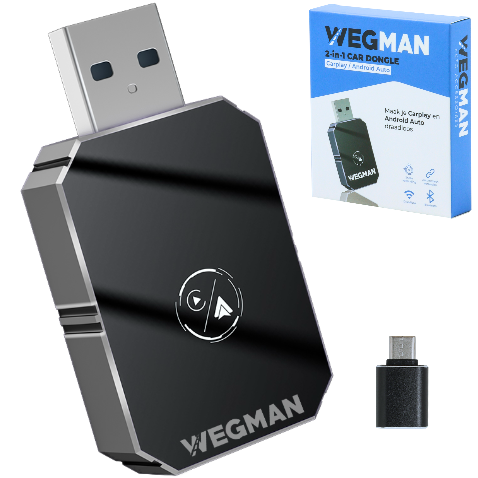 Wegman draadloze CarPlay en Android Auto dongle voor naadloze smartphone-integratie in de auto