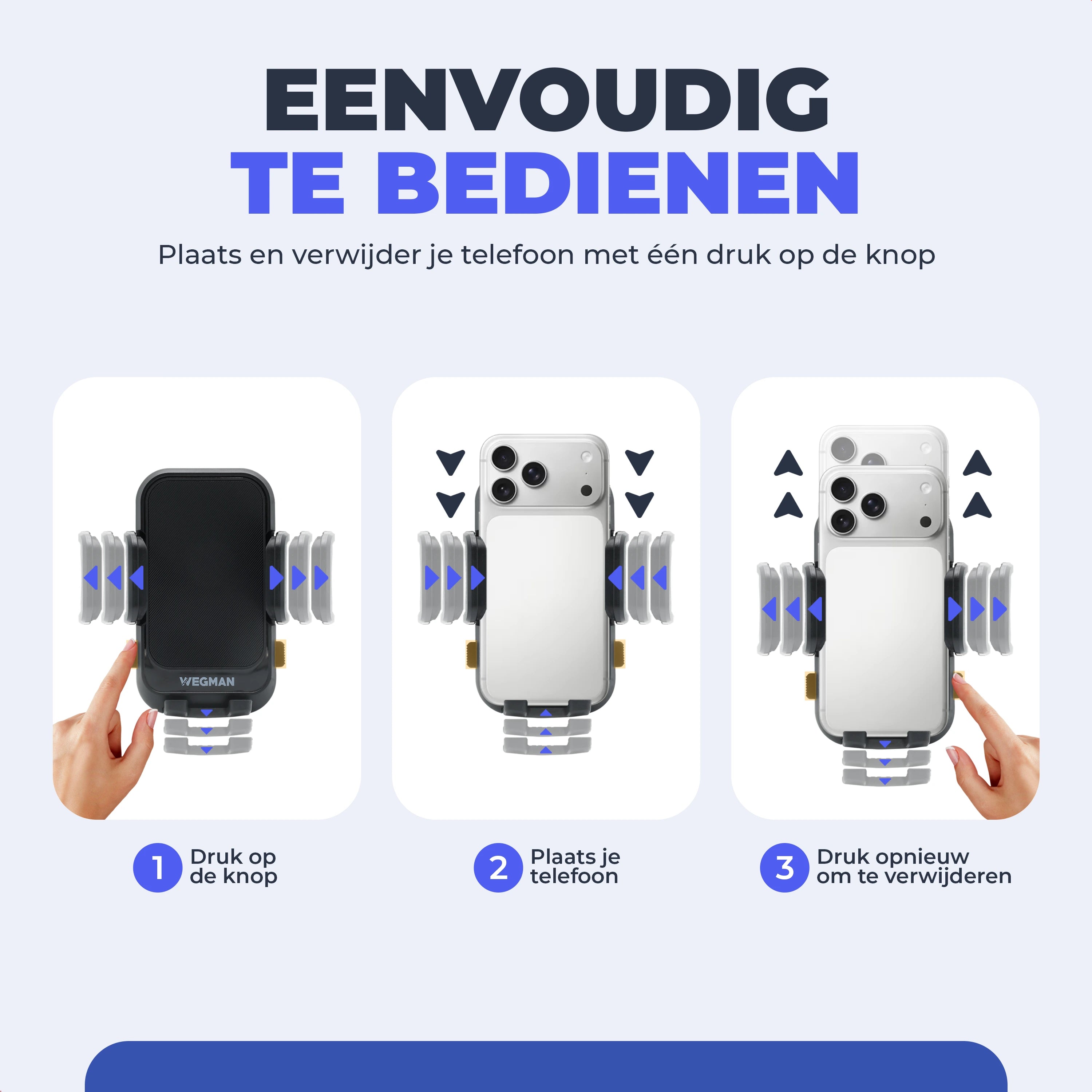Wegman telefoonhouder auto zuignap eenvoudig bedienen met één druk op de knop