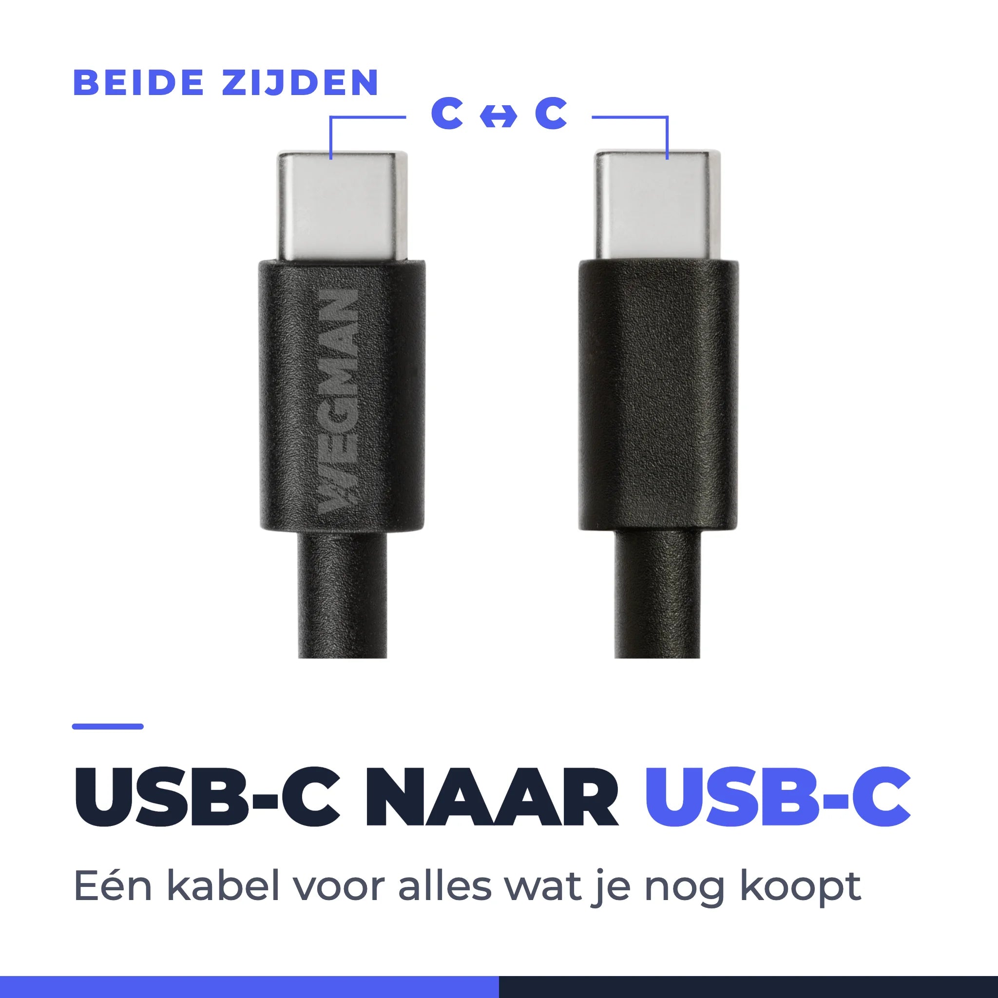 De twee identieke USB-C connectoren van de Wegman kabel naast elkaar