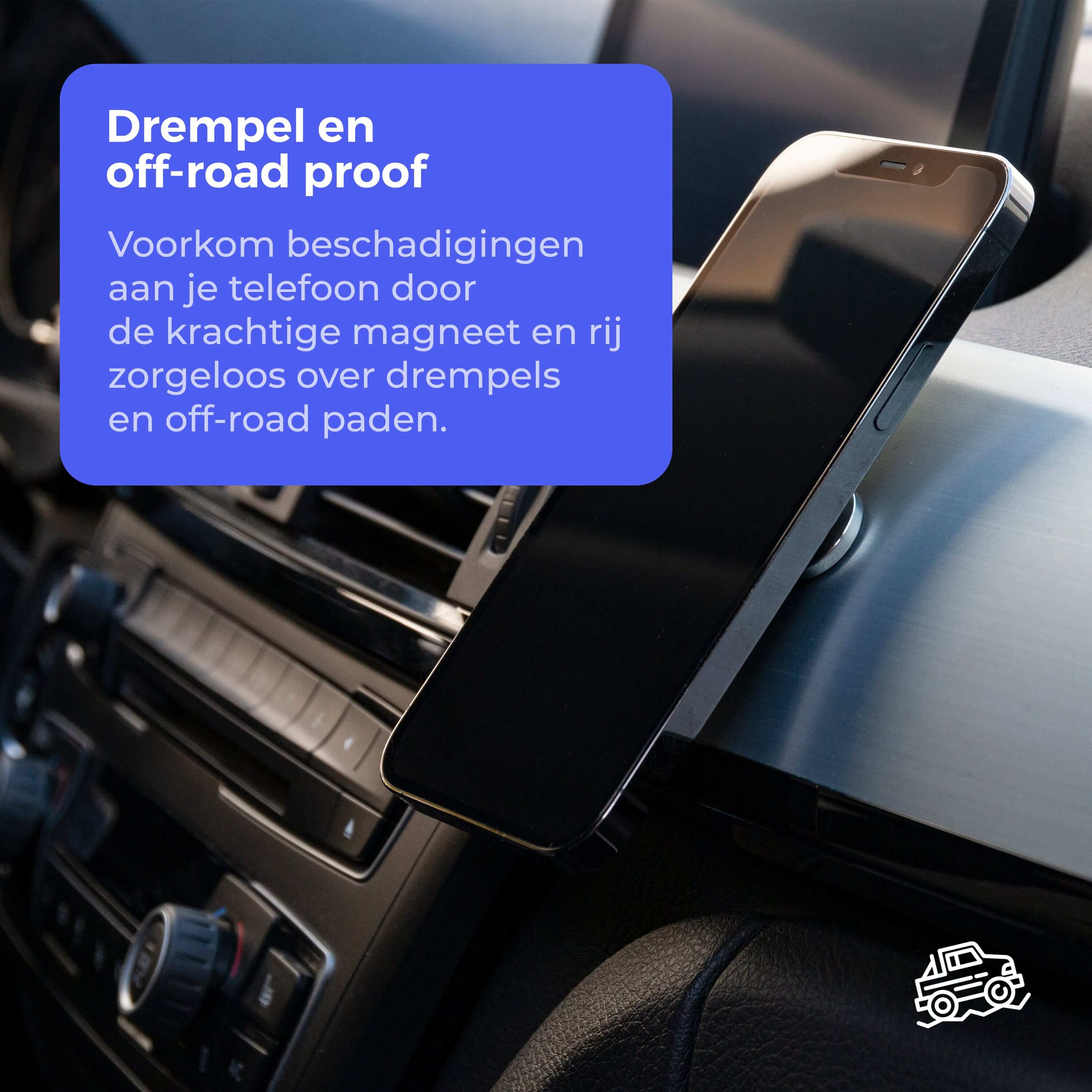 Drempel en off-road proof telefoonhouder